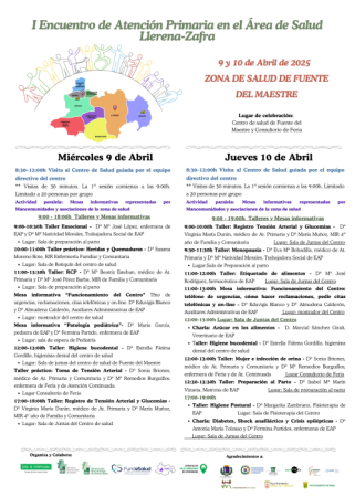 FUENTE DEL MAESTRE ACOGE LOS DÍAS 9 Y 10 DE ABRIL EL I ENCUENTRO DE ATENCIÓN PRIMARIA EN EL ÁREA DE SALUD LLERENA - ZAFRA 